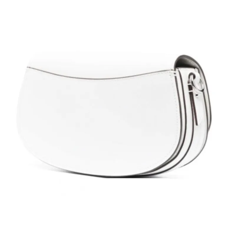 MICHAEL KORS Split Cow Leather Crescent Bag, Saddle Bag, Shoulder Bag, Crossbody Bag Medium Size Women's White-3