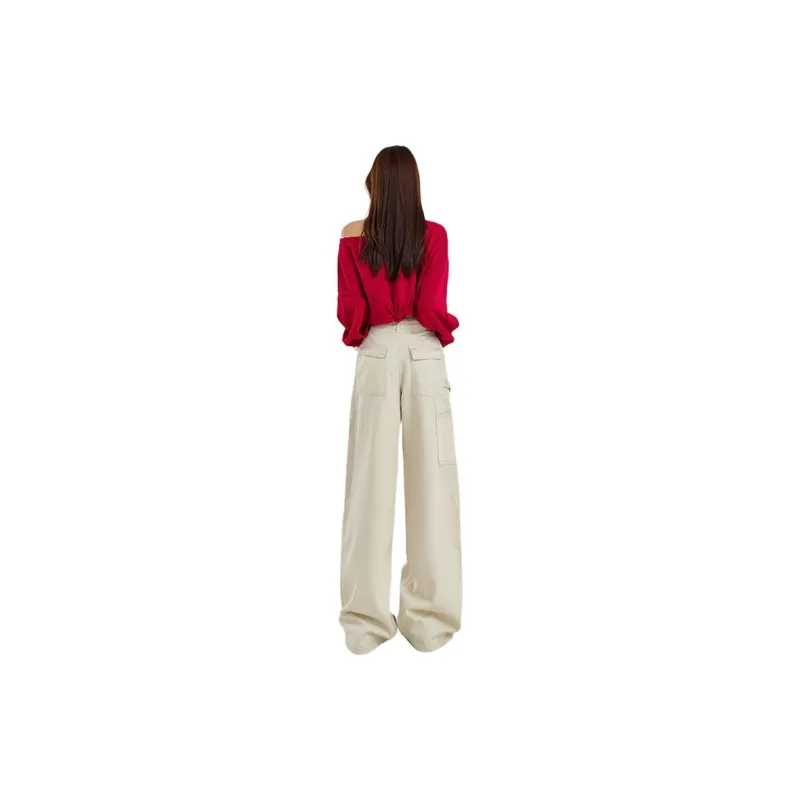 FHMY Casual Pants Women's Khaki Apricot-4