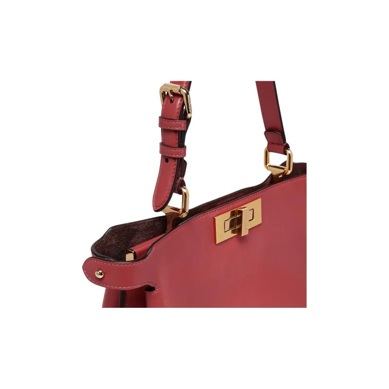 FENDI Peekaboo Calfskin Handbag Shoulder Bag Medium Size Women's Red-5