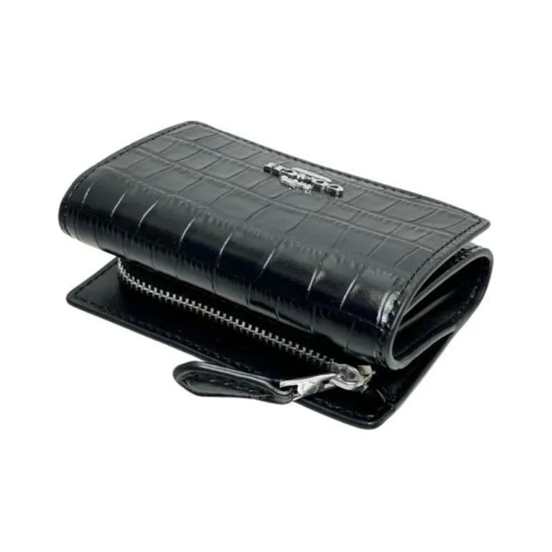 COACH Micro Crocodile Embossed Leather Wallet Mini Women's Silver & Black-2