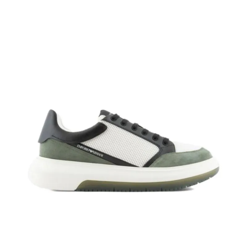EMPORIO ARMANI Anti Slip Wear Resistant Low Top Skateboard Shoes Men's White Green-1