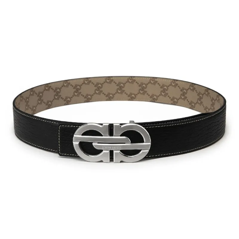 PIERRE CARDIN Top Grain Cow Leather, Double Sided Strap Belt Gift, Boyfriend Men's Black 3.8CM-1
