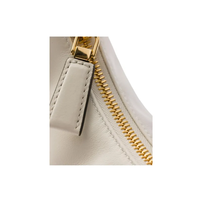 PRADA Leather Crescent Bag, Portable Crossbody Bag, Shoulder Bag Mini Women's White-4