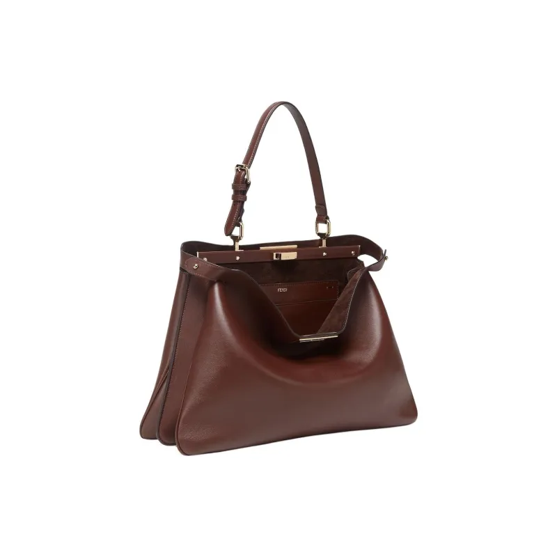 FENDI Peekaboo Calfskin Handbag, Shoulder Bag Large Size Women's Dark Brown-3