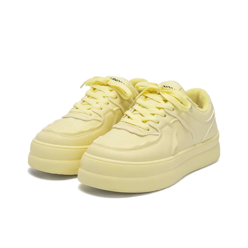 HUANQIU Warm Height Increasing Low Top Skateboard Shoes Women's Yellow-2