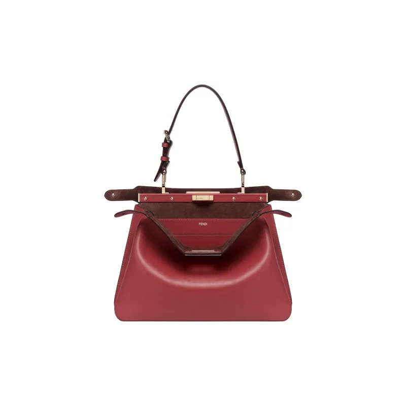 FENDI Peekaboo Calfskin Handbag Shoulder Bag Medium Size Women's Red-1