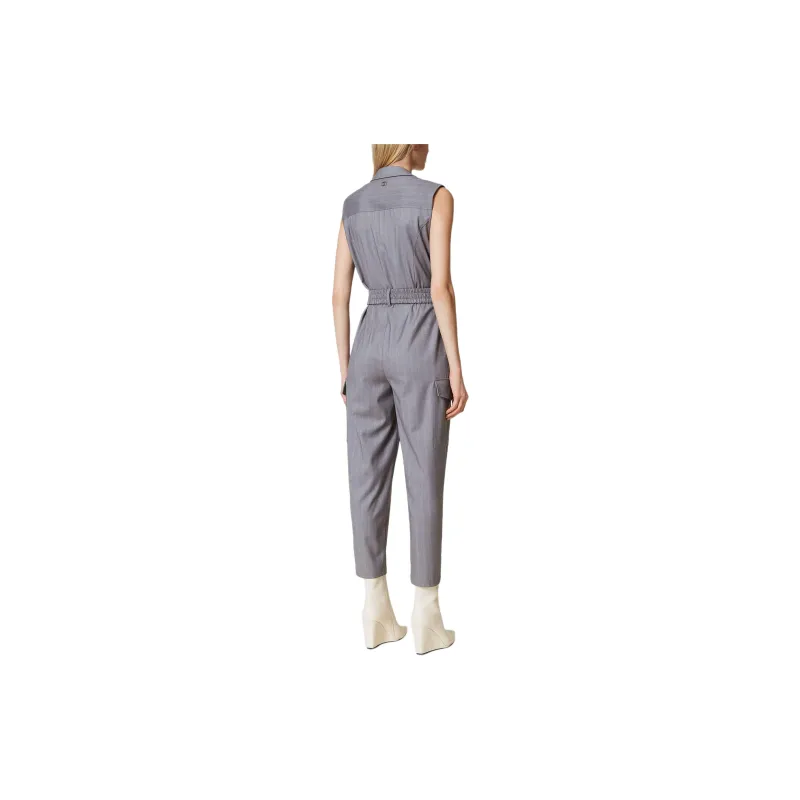Twinset Pinstripe pattern Belted Jumpsuit-2