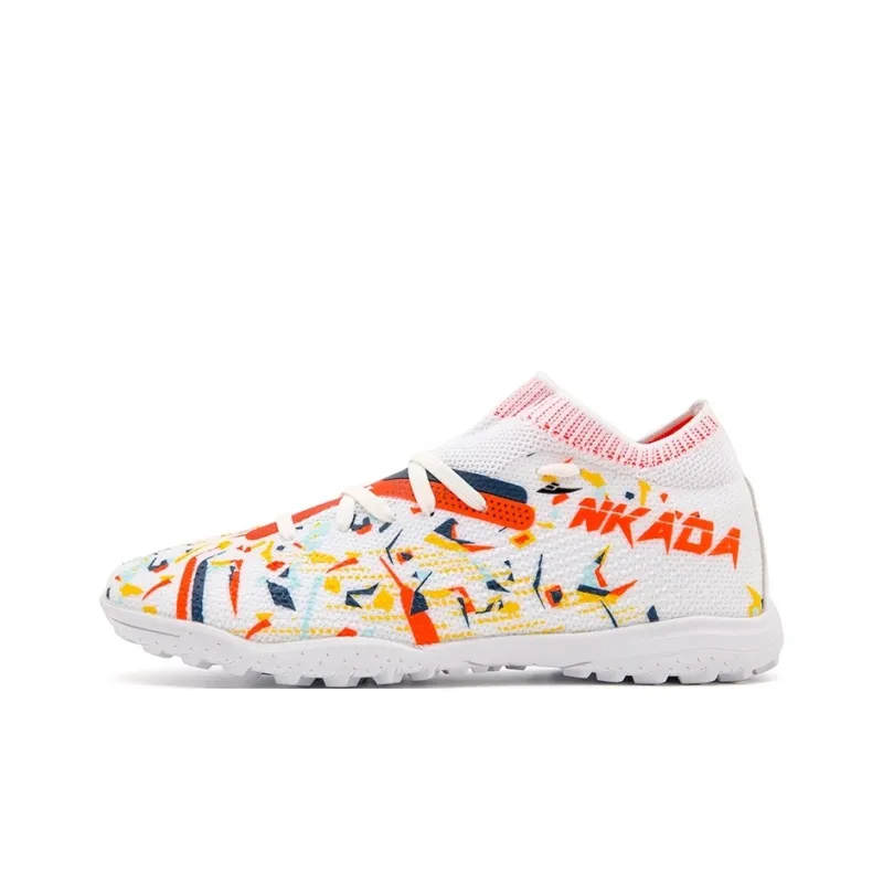 Kuding Soccer Shoes Unisex Mid Top White Orange Red/Deep Blue Orange/Black Gold-10