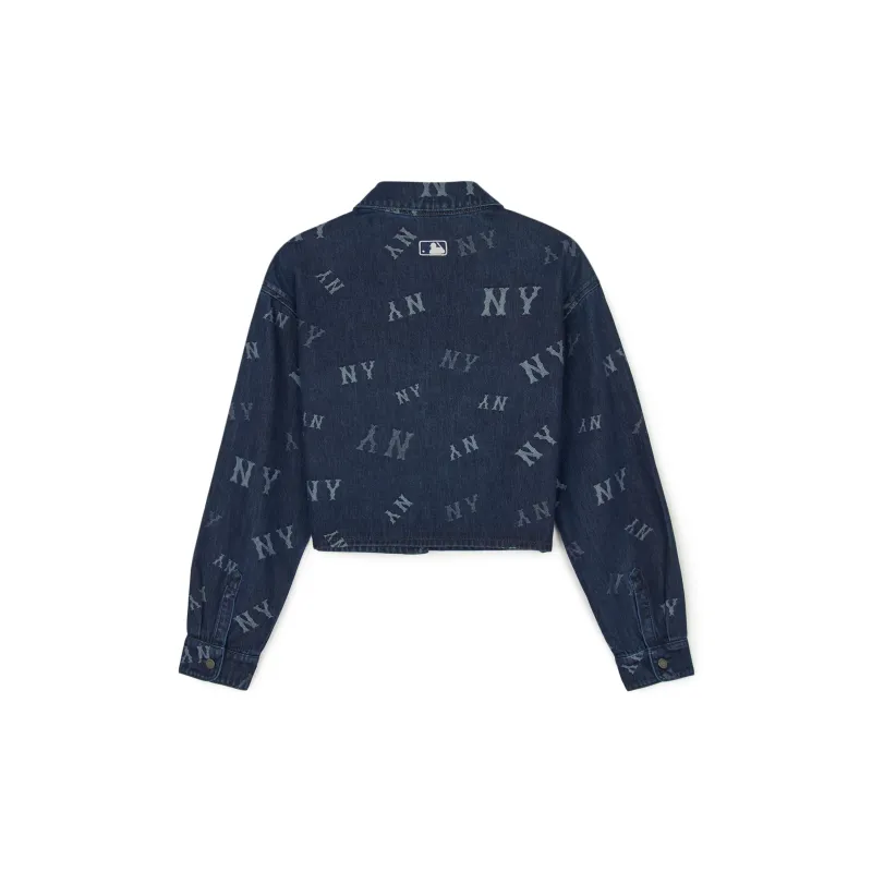 MLB Classic Monogram New York Yankees Denim Jacket Women's Marine Blue-1