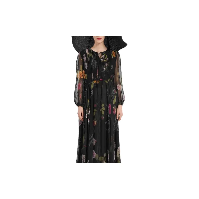 BESIONIA SS24 Long Sleeved Dresses Women's Black Pattern-3