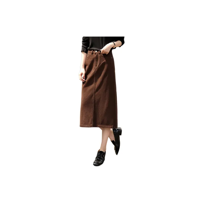 Mo Han Yi Mei Denim Long Skirt Women's Coffee-1