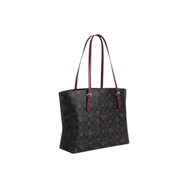 COACH Mollie Canvas With Leather Tote Bag, Shopping Bag, Handbag Tubas Women's Graphite Dark Berry-1