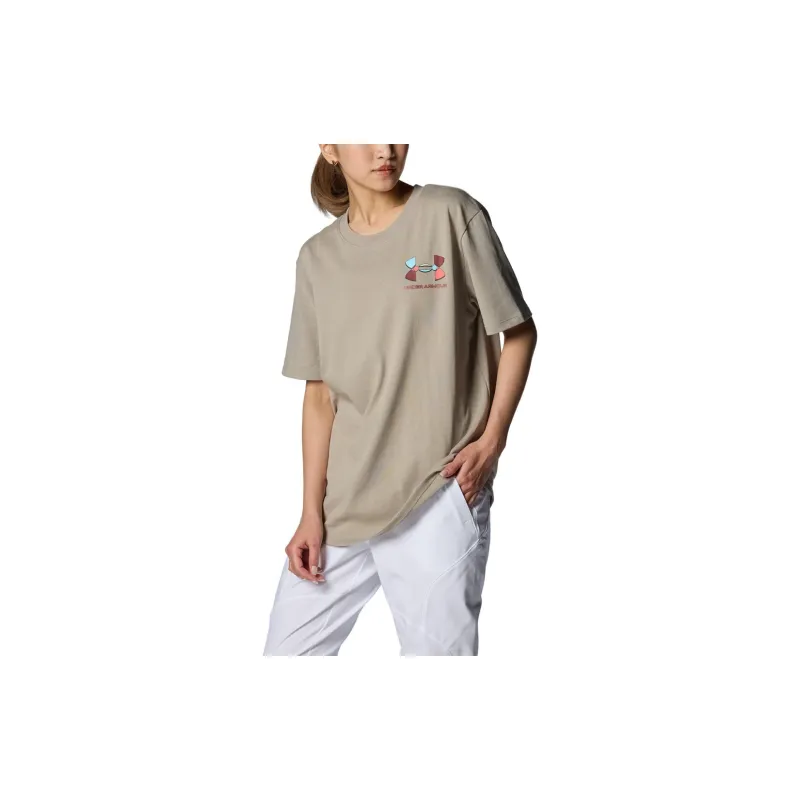 Under Armour Drop Shoulder Sleeve T Shirt Women's Khaki-2