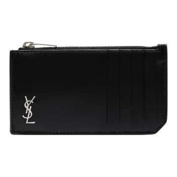 SAINT LAURENT Matte Finish Leather Card Holder Wallet Shoulder Bags Men's Black
