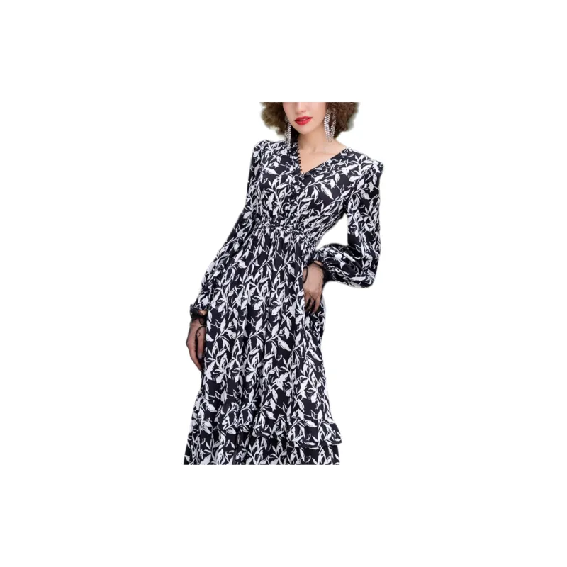 BESIONIA SS23 Long Sleeved Dress Women's Black White-4
