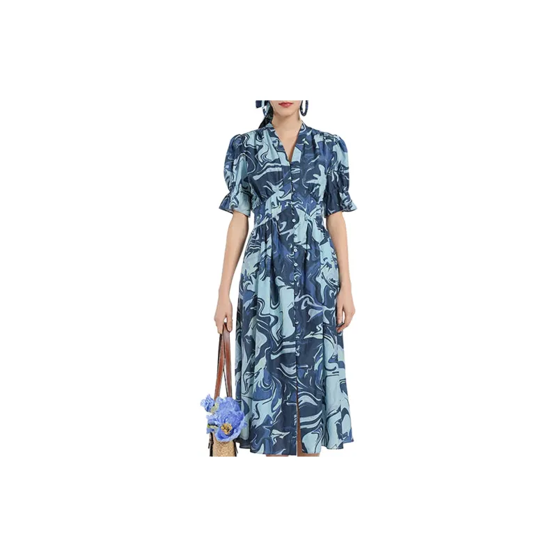 BESIONIA SS24 Short Sleeved Dresses Women's Blue-2