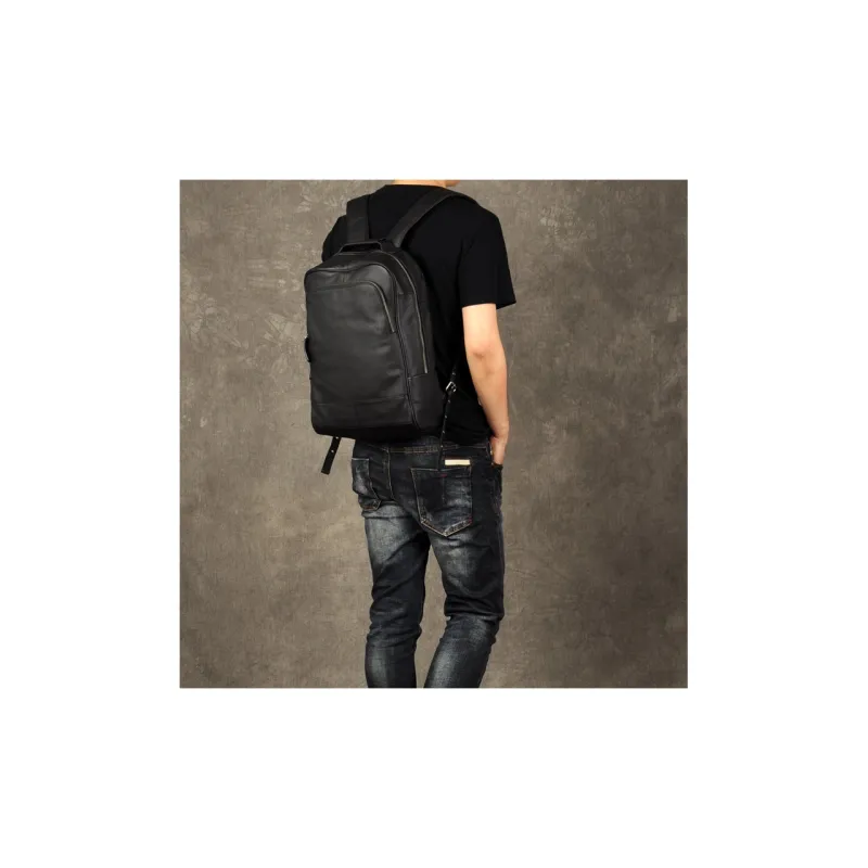 DOSRFINI Genuine Leather Top Grain Cow Leather Backpack Regular Men's Black-4