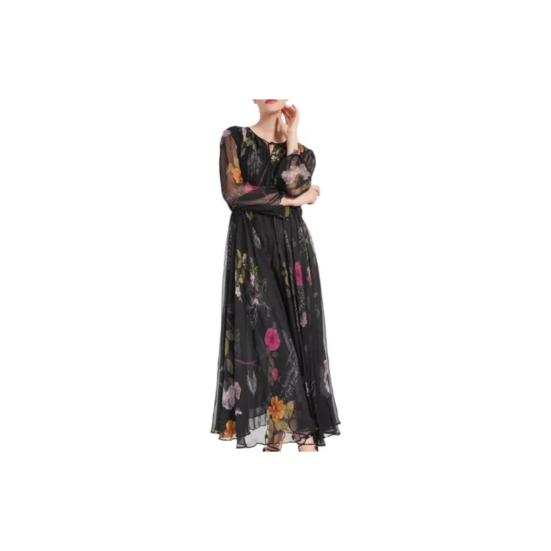 BESIONIA SS24 Long Sleeved Dresses Women's Black Pattern-1