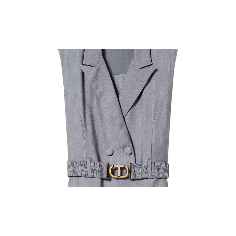 Twinset Pinstripe pattern Belted Jumpsuit-4