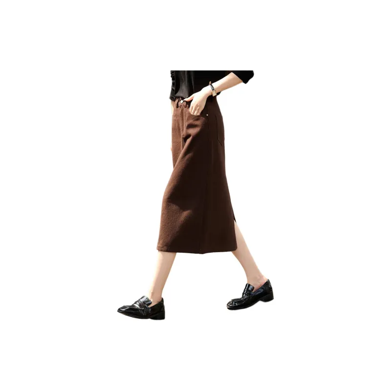 Mo Han Yi Mei Denim Long Skirt Women's Coffee-3