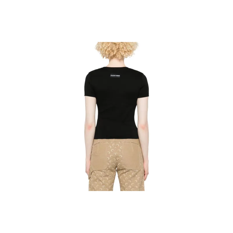 Marine Serre Moon Logo Jersey Baby Fit T Shirt 'Black'-2