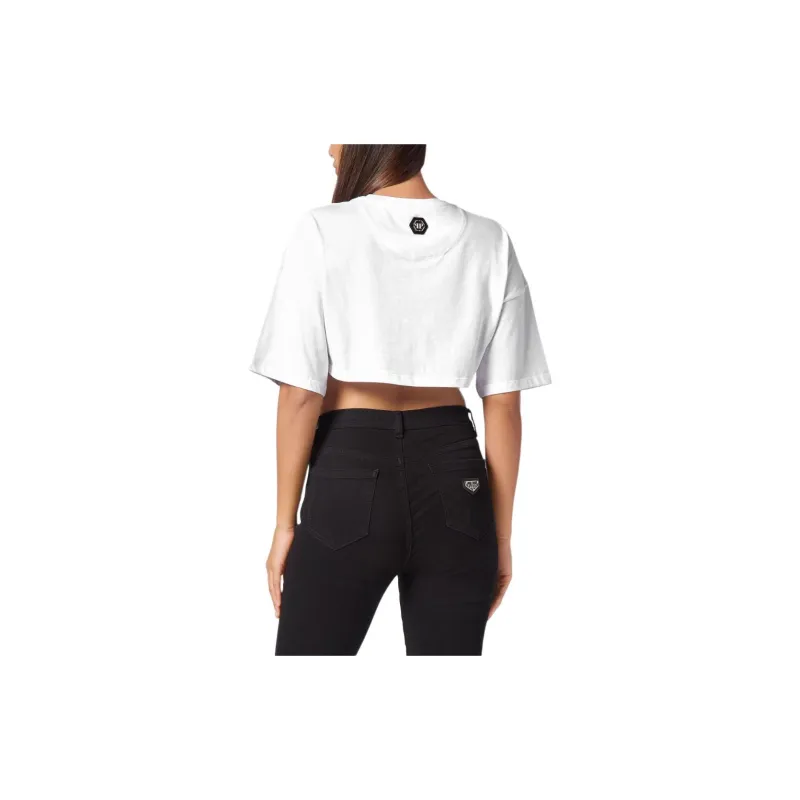 PHILIPP PLEIN Logo embellished Cotton Crop Top-1