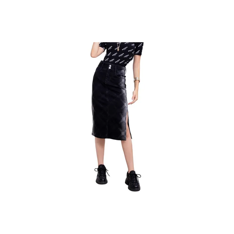 BESIONIA SS23 Denim Long Skirts Women's Black Gray Color-4
