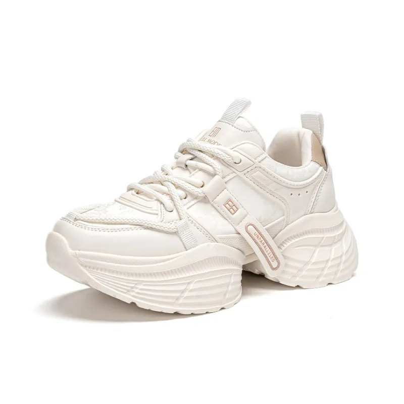 EXULL Q Anti Slip Wear Resistant Low Top Chunky Sneakers Women's Beige-1