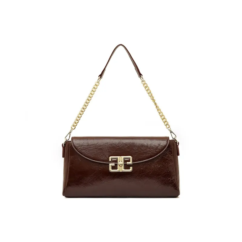 Carnival Keep Top Grain Cow Leather Shoulder Bag Crossbody Bag Handbags Small Square Bag Regular Women's Black/Coffee-7