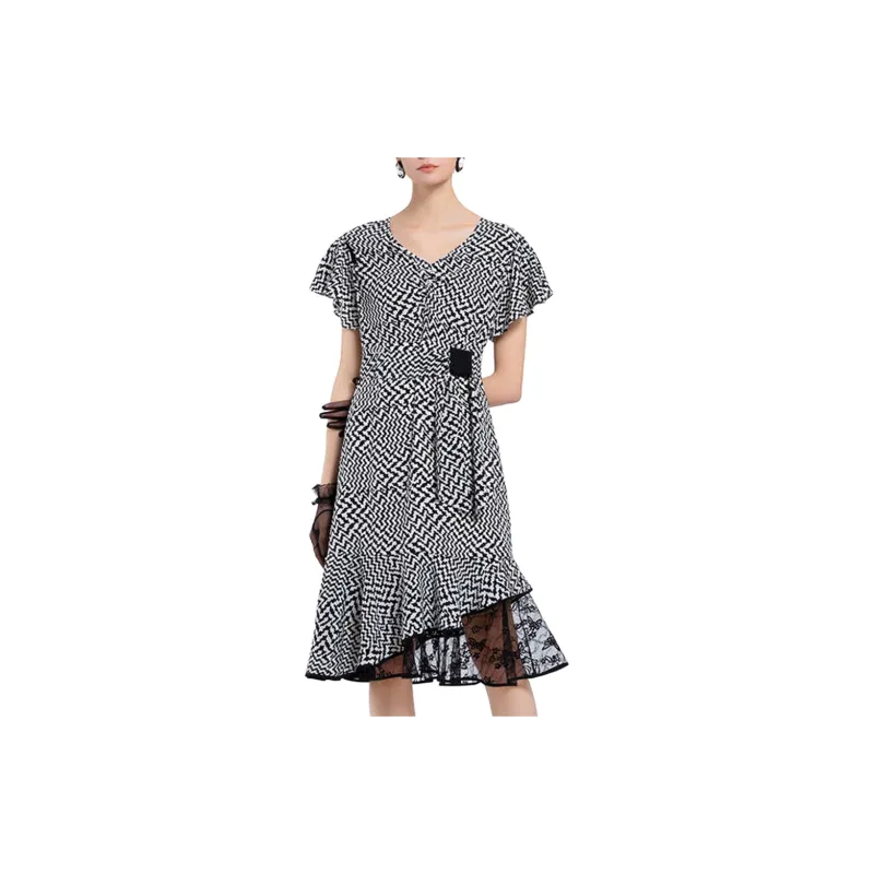 BESIONIA SS22 Short Sleeved Dress Women's Black White-1