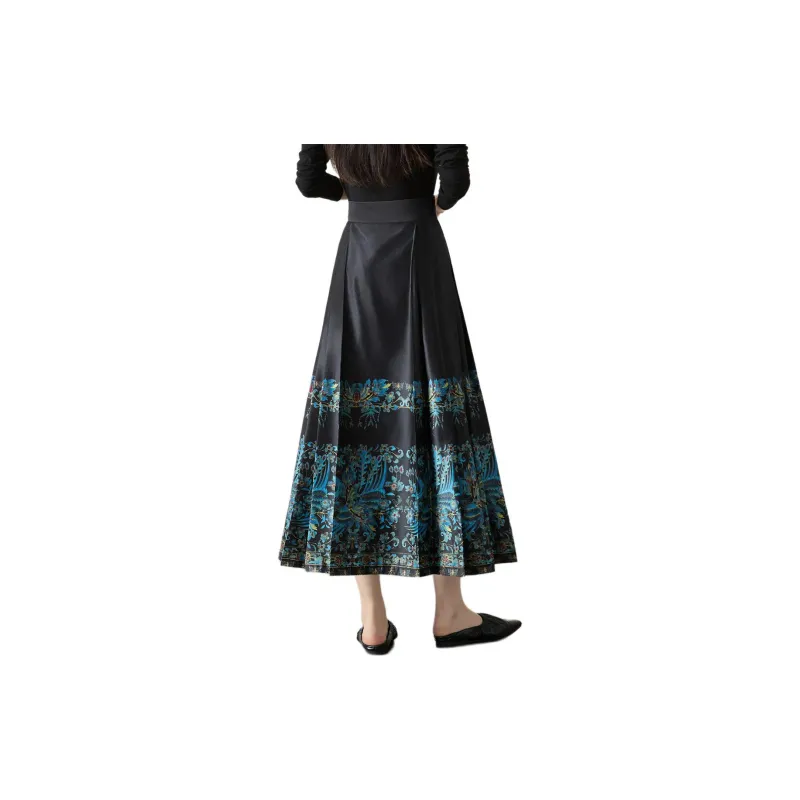 Mo Han Yi Mei Casual Long Skirts Women's Navy Blue-2