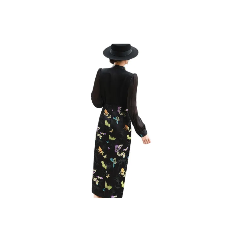 LANSEER Long-Sleeved Dresses Women's Black-0