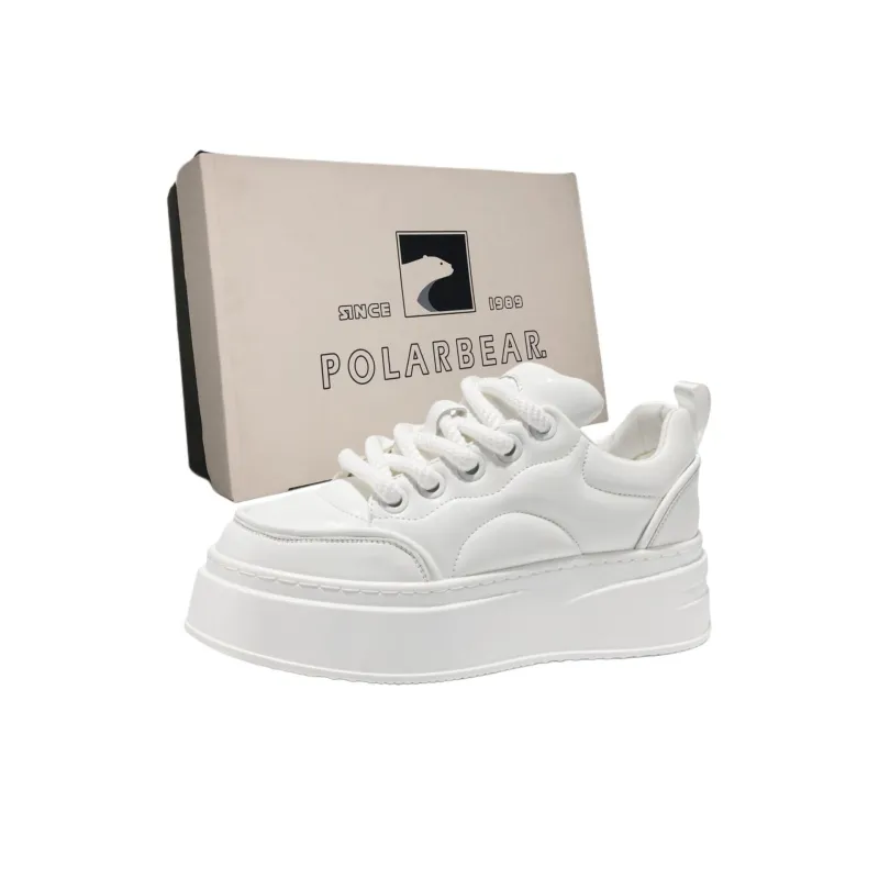 POLAR BEAR Wear-Resistant Lightweight Height Increasing Low-Top Skateboard Shoes Men's White-0