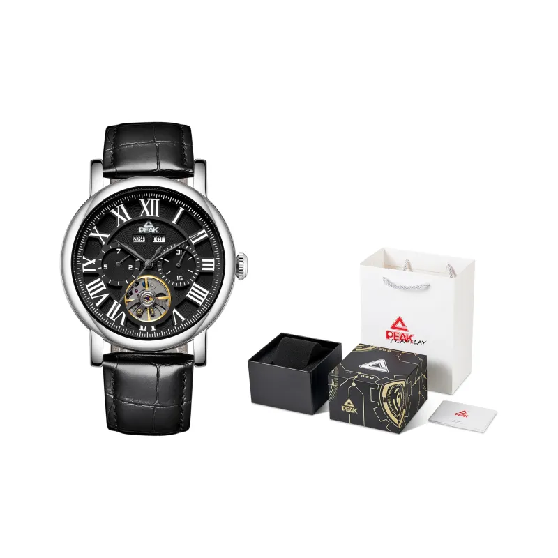 PEAK Mechanic Collection Automatic Mechanical Movement Genuine Leather Strap Watch Men's Watches Black Dial-1