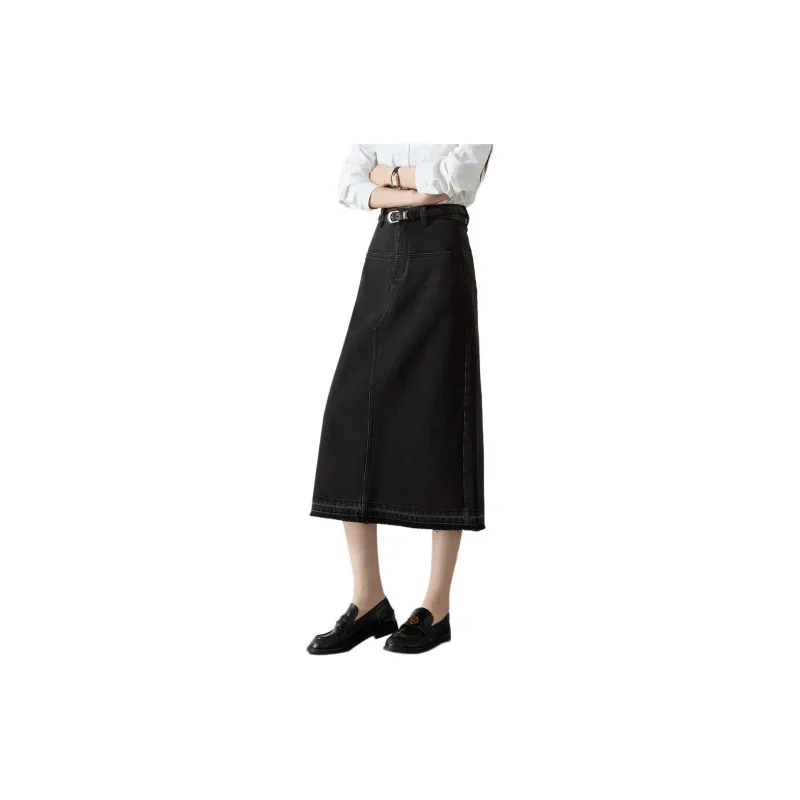 Mo Han Yi Mei Denim Long Skirts Women's Black-1
