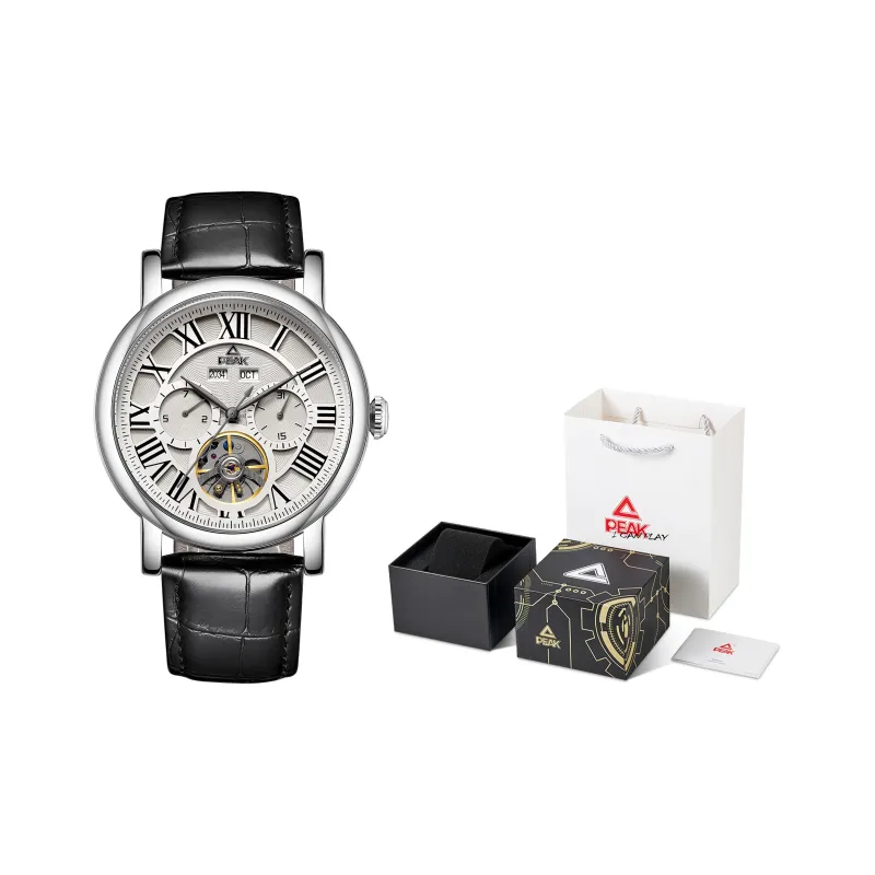 PEAK Mechanic Collection Automatic Mechanical Movement Genuine Leather Strap Watch Men's Watches Black Dial-6