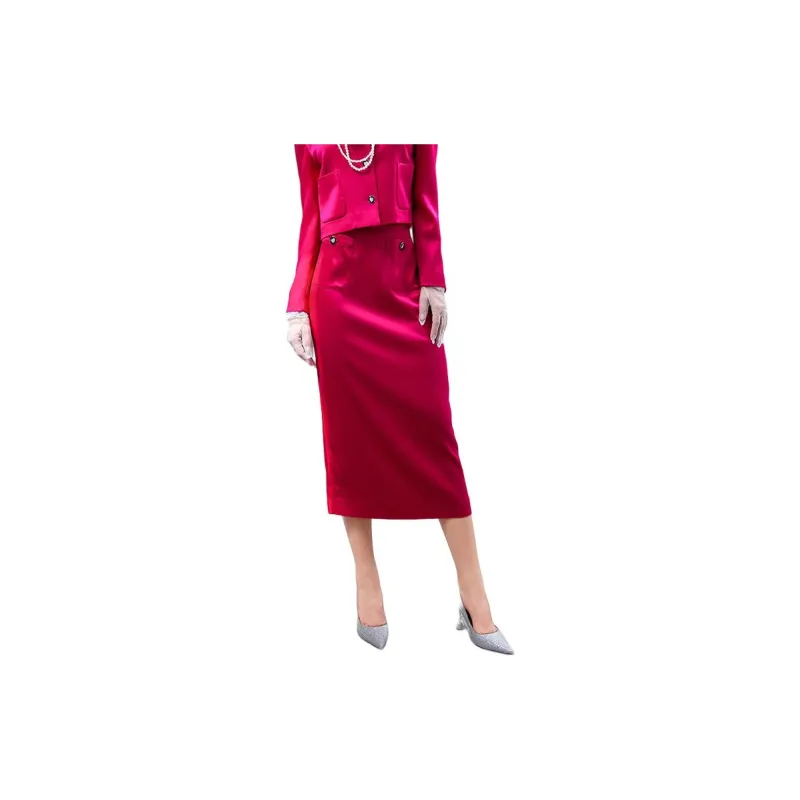 BESIONIA SS23 Casual Long Skirts Women's Rose Red-3