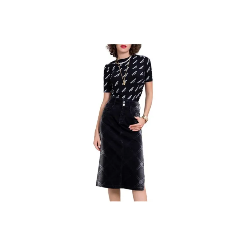 BESIONIA SS23 Denim Long Skirts Women's Black Gray Color-3