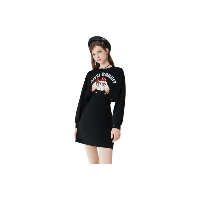 AIVEI Long Sleeved Dress Women's Black-3