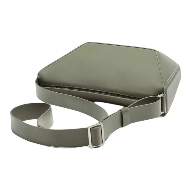 ZARA Cow Leather Shoulder Bag Crossbody Bag Men's Khaki Green-1