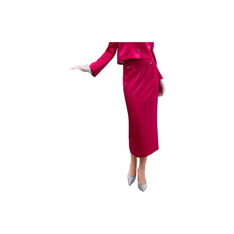 BESIONIA SS23 Casual Long Skirts Women's Rose Red-2