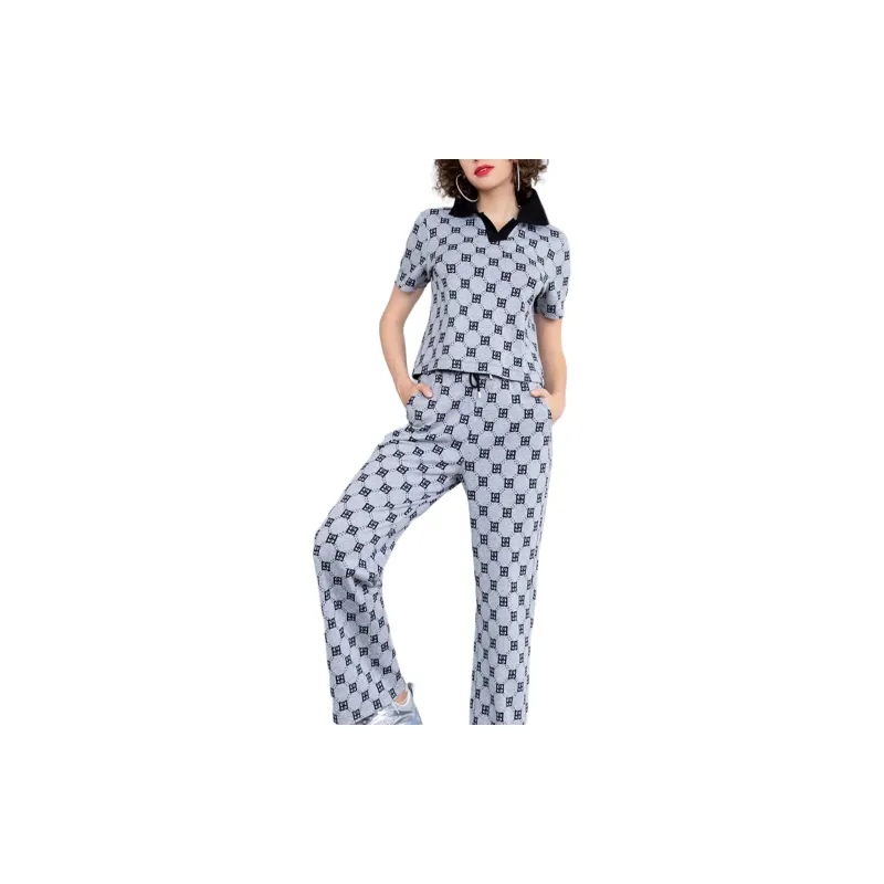 BESIONIA SS23 Casual Pants Women's Gray Pattern-0