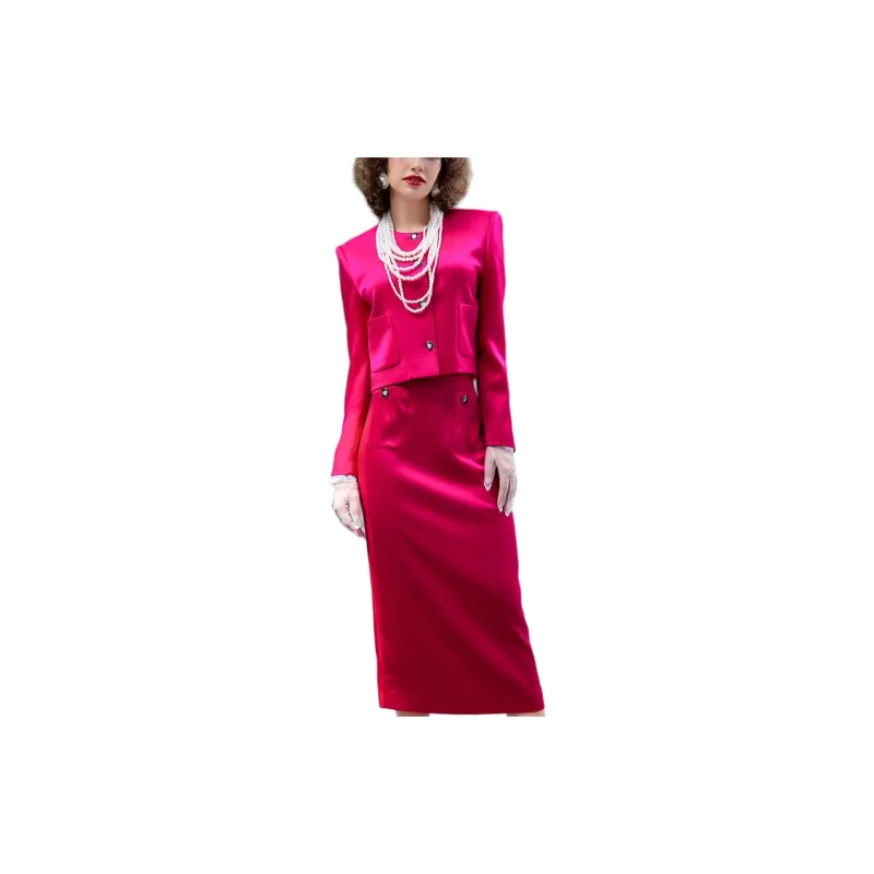 BESIONIA SS23 Casual Long Skirts Women's Rose Red-4
