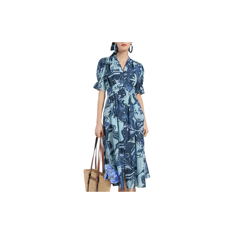 BESIONIA SS24 Short Sleeved Dresses Women's Blue-3