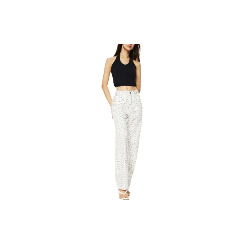 YINLEI Casual Pants Women's Floral White-1