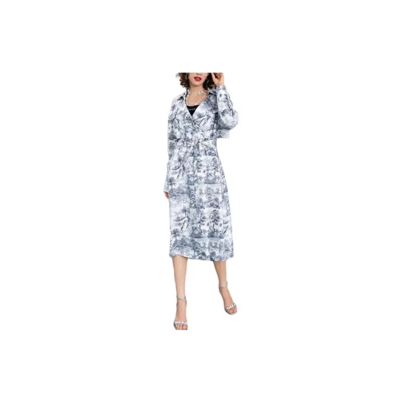 BESIONIA SS23 Trench Coat Women's White Pattern-3
