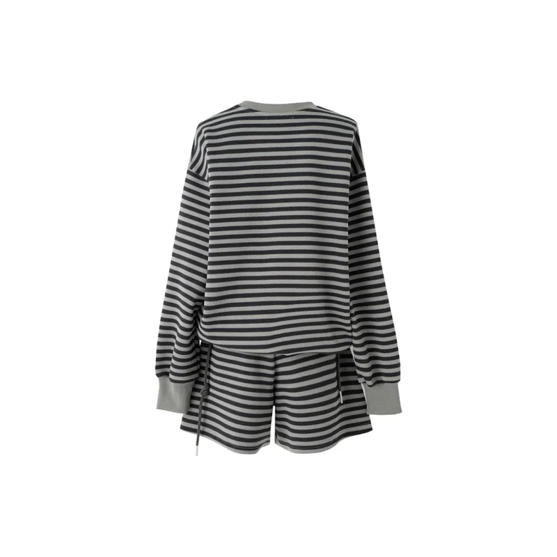 SOON FLOWER Casual Suit Women's Black Beige Stripes-4