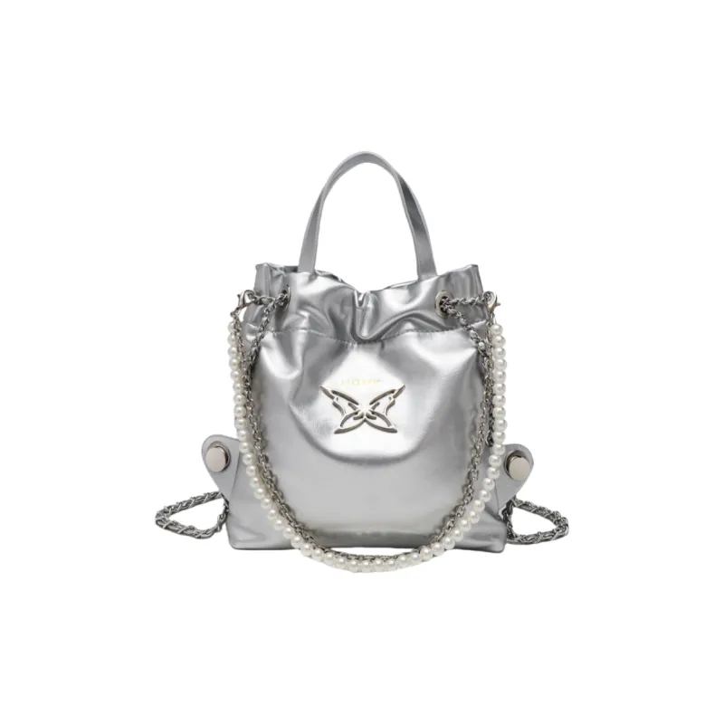 NOMK PU Backpack, Travel Bag, Handbag Women's Silver-0