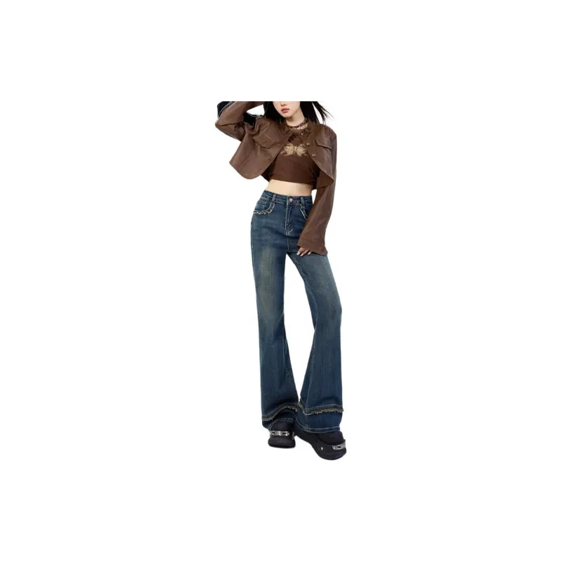 YINLEI Jeans Women's Vintage Blue-2