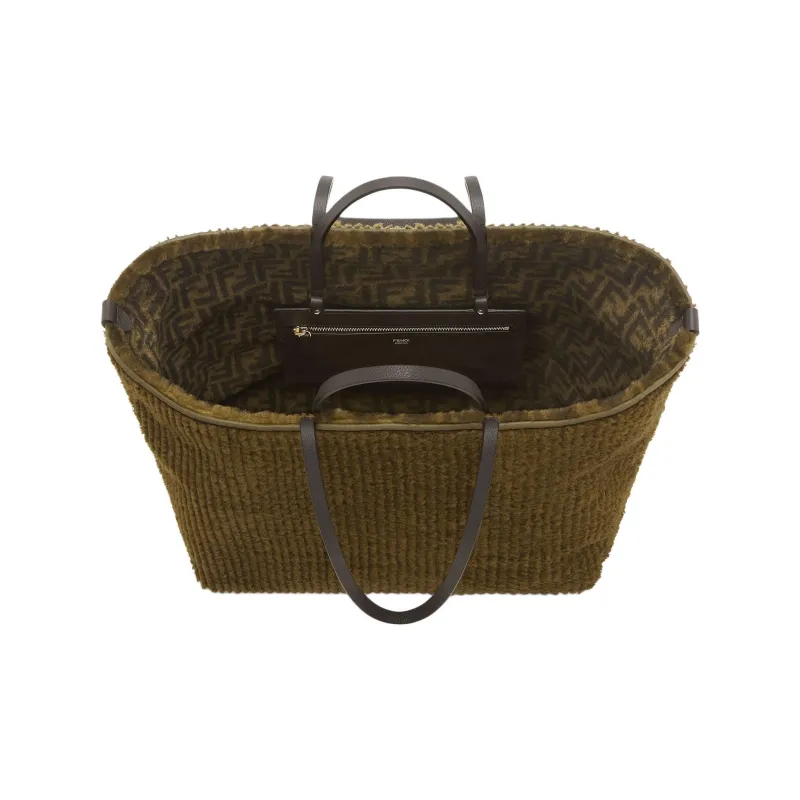 FENDI Sheep Fur One Shoulder Handbags Large Size Women's Green-4